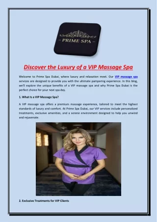 Discover the Luxury of a VIP Massage Spa