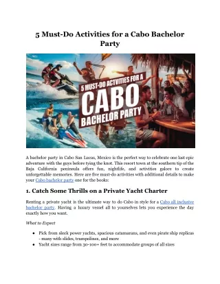 5 Must-Do Activities for a Cabo Bachelor Party