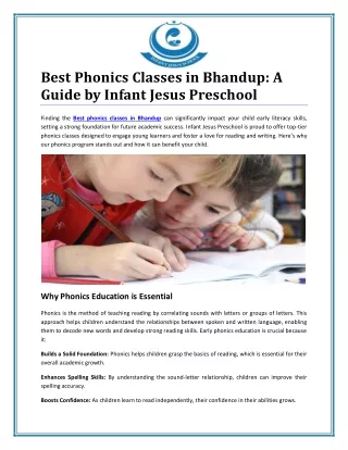 Early Literacy Skills with the Best Phonics Classes in Bhandup