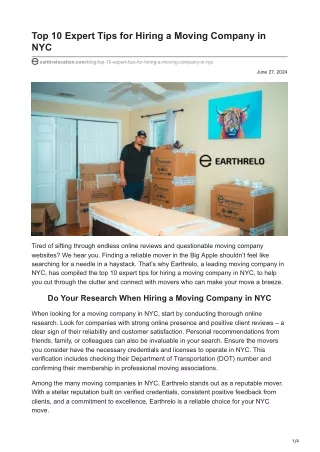 Top 10 Expert Tips for Hiring a Moving Company in NYC