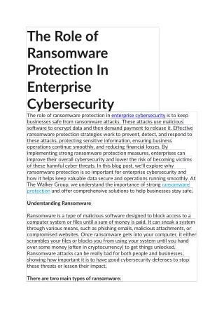 The Role of Ransomware Protection In Enterprise Cybersecurity