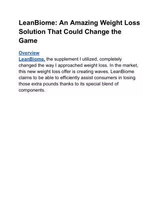 LeanBiome_ An Amazing Weight Loss Solution That Could Change the Game