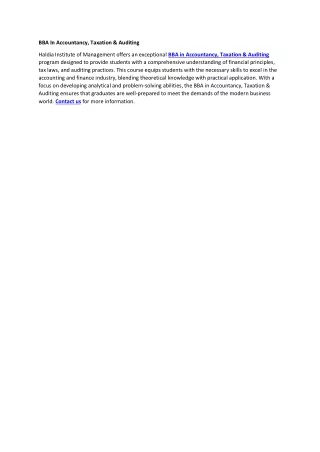 BBA In Accountancy, Taxation & Auditing