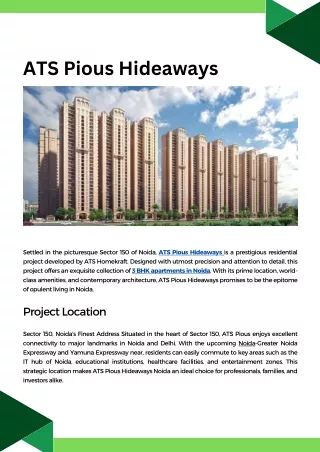 ATS Pious Hideaways 3 BHK Luxury Apartments Sector 150, Noida