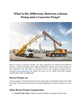 What is the Difference Between a Boom Pump and a Concrete Pump