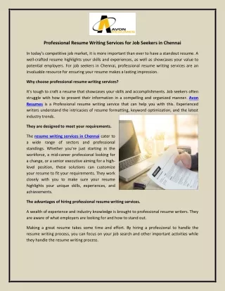 Professional Resume Writing Services for Job Seekers in Chennai