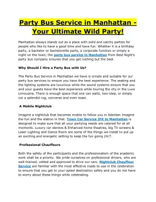 Party Bus Service in Manhattan - Your Ultimate Wild Party!