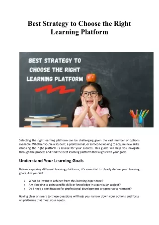 Best Strategy to Choose the Right Learning Platform