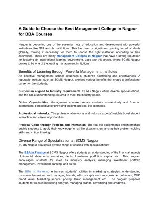 A Guide to Choose the Best Management College in Nagpur for BBA Courses