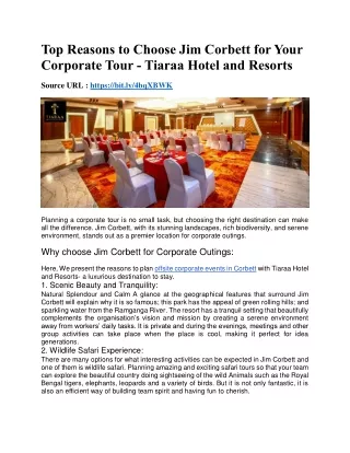 Top Reasons to Choose Jim Corbett for Your Corporate Tour - Tiaraa Hotel and Resorts