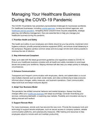 Managing Your Healthcare Business During the COVID-19 Pandemic