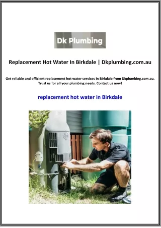 Replacement Hot Water In Birkdale | Dkplumbing.com.au