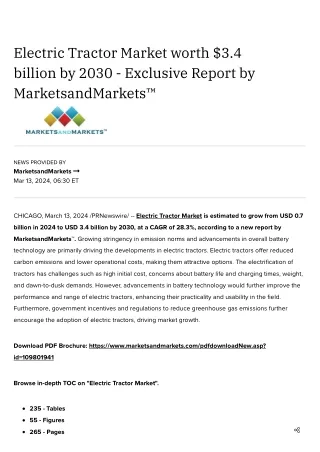 Electric Tractor Market worth $3.4 billion by 2030 - Exclusive Report by MarketsandMarkets™