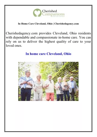 In Home Care Cleveland, Ohio | Cherishedagency.com