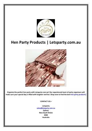 Hen Party Products | Letsparty.com.au