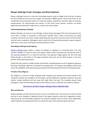 Merger Arbitrage Funds