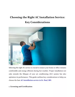 Choosing the Right AC Installation Service Key Considerations