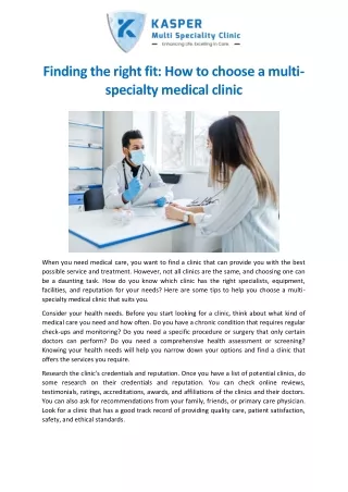 Finding the right fit How to choose a multi-specialty medical clinic