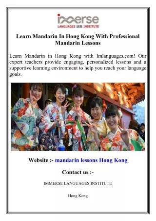 Learn Mandarin In Hong Kong With Professional Mandarin Lessons