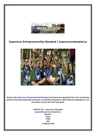 Copernicus Entrepreneurship Olympiad | Copernicusolympiad.us