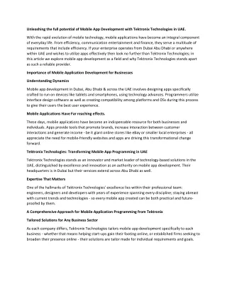 Unleashing the full potential of Mobile App Development by Tektronix Technology