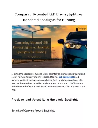 Comparing Mounted LED Driving Lights vs. Handheld Spotlights for Hunting