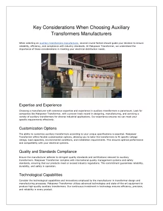 Key Considerations When Choosing Auxiliary Transformers Manufacturers