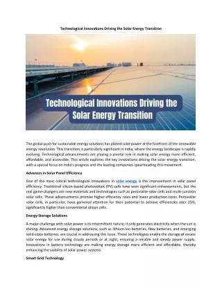 Technological Innovations Driving the Solar Energy Transition