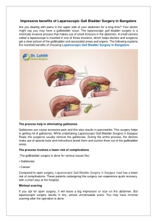 Impressive benefits of Laparoscopic Gall Bladder Surgery in Bangalore