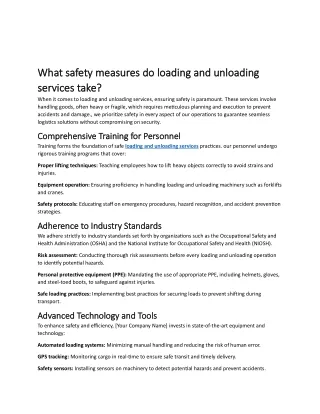 What safety measures do loading and unloading services take?