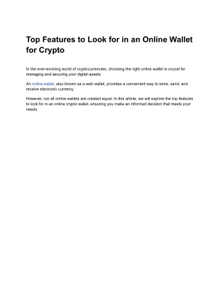 Top Features to Look for in an Online Wallet for Crypto