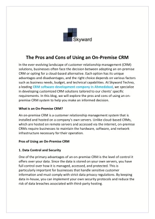 The Pros and Cons of Using an On-Premise CRM