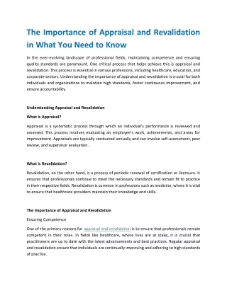 The Importance of Appraisal and Revalidation in What You Need to Know