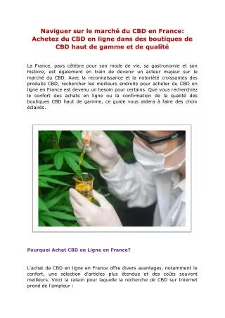 Naviguer sur le marché du CBD en France Achetez du CBD en ligne dans des boutiques de CBD haut de gamme et de qualité