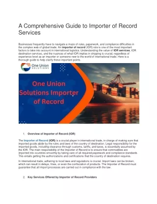 A Comprehensive Guide to Importer of Record Services