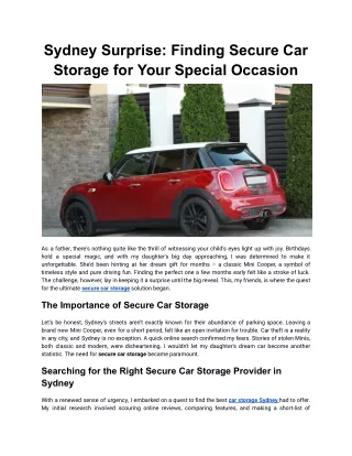 Sydney Surprise: Finding Secure Car Storage for Your Special Occasion