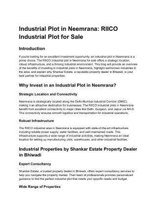 Industrial Plot in Neemrana_ RIICO Industrial Plot for Sale