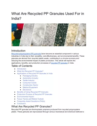 What Are Recycled PP Granules Used For in India