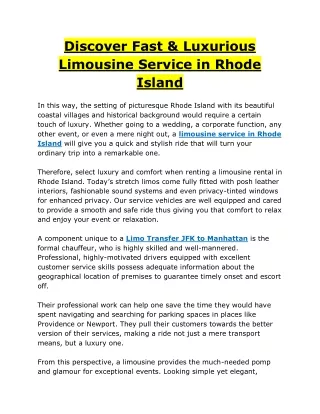 Discover Fast & Luxurious Limousine Service in Rhode Island