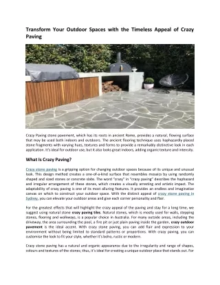 Transform Your Outdoor Spaces with the Timeless Appeal of Crazy Paving