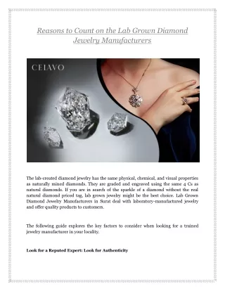 Reasons to Count on the Lab Grown Diamond Jewelry Manufacturers