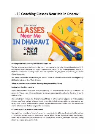 JEE Coaching Classes Near Me in Dharavi