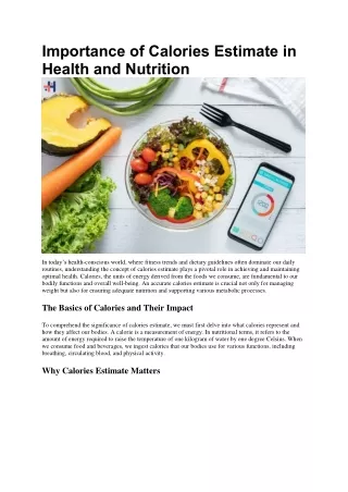 Importance of Calories Estimate in Health and Nutrition