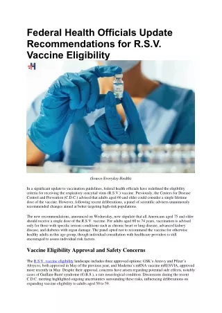 Federal Health Officials Update Recommendations for R