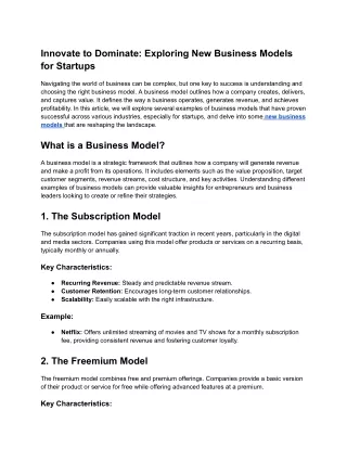 Innovate to Dominate_ Exploring New Business Models for Startups