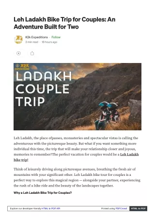 "Romantic Escape: Leh Ladakh Bike Trip for Couples"