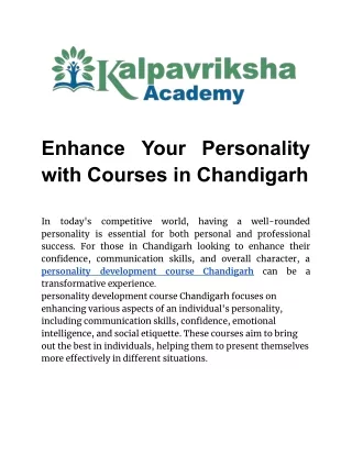 Enhance Your Personality with Courses in Chandigarh