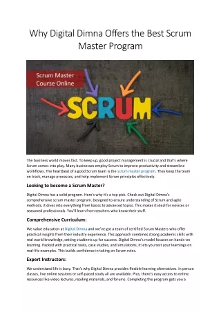 Why Digital Dimna Offers the Best Scrum Master Program