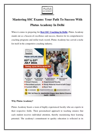 Top SSC Coaching in Delhi: Plutus Academy's Expert Guidance