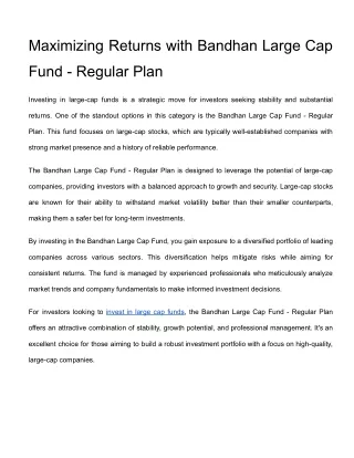 Maximizing Returns with Bandhan Large Cap Fund - Regular Plan